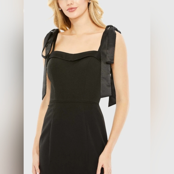 Ieena for Mac Duggal Black Square Neck Tie Strap Slit Gown Sz 8 NWT - Picture 2 of 13